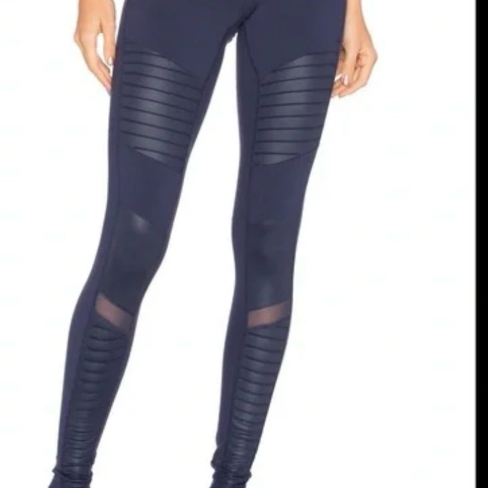 ALO Yoga Navy Blue High-Waist Moto Leggings - Picture 2 of 4